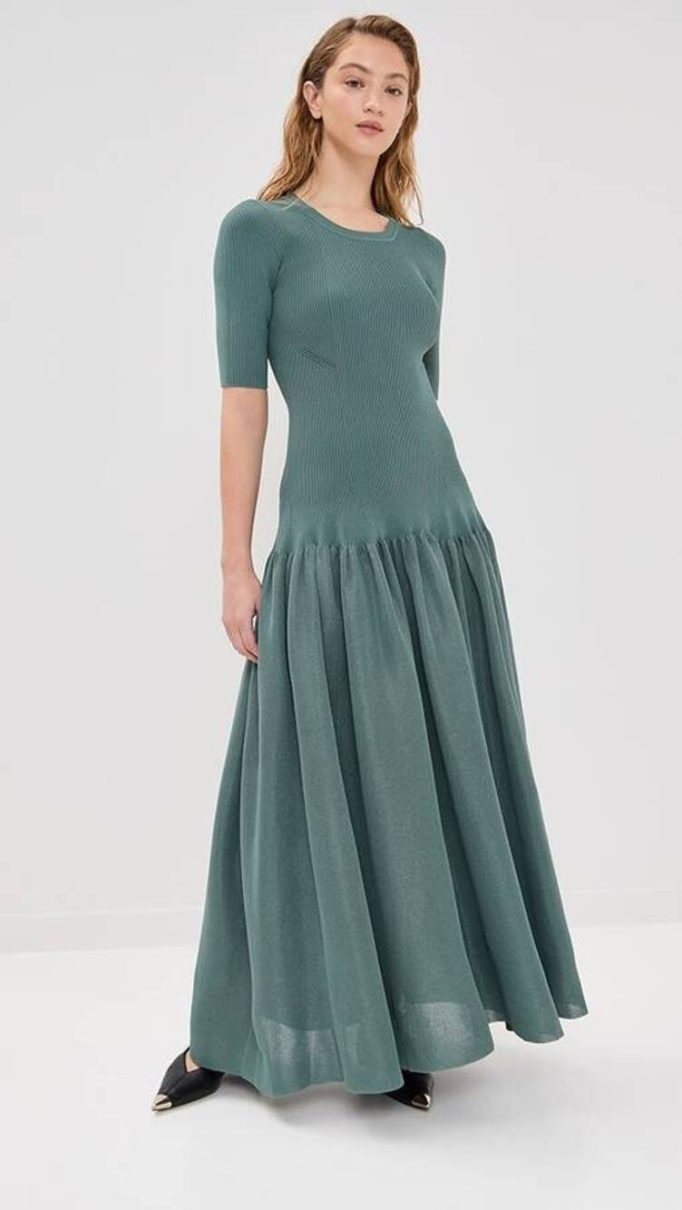 Altuzarra Maisie Pleated Maxi Dress in Storm Cloud S